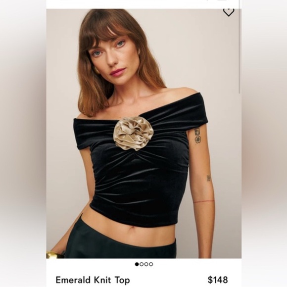 Reformation Tops - Reformation Black Velvet Top with Tan Rose Detail
